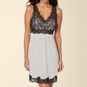 Soma Black White Polka Dot Lace Chemise - Large